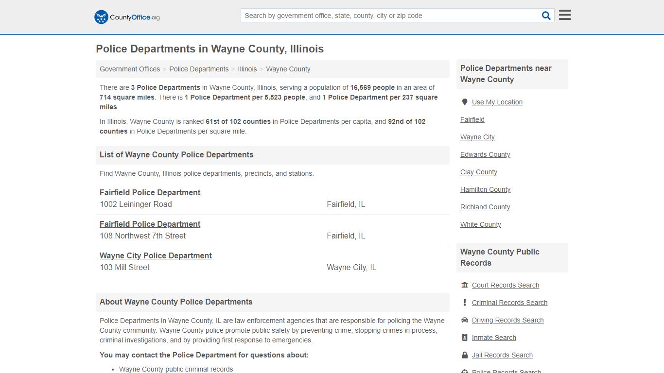 Police Departments - Wayne County, IL (Arrest Records & Police Logs)